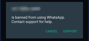 is banned from using whatsapp contact support for help